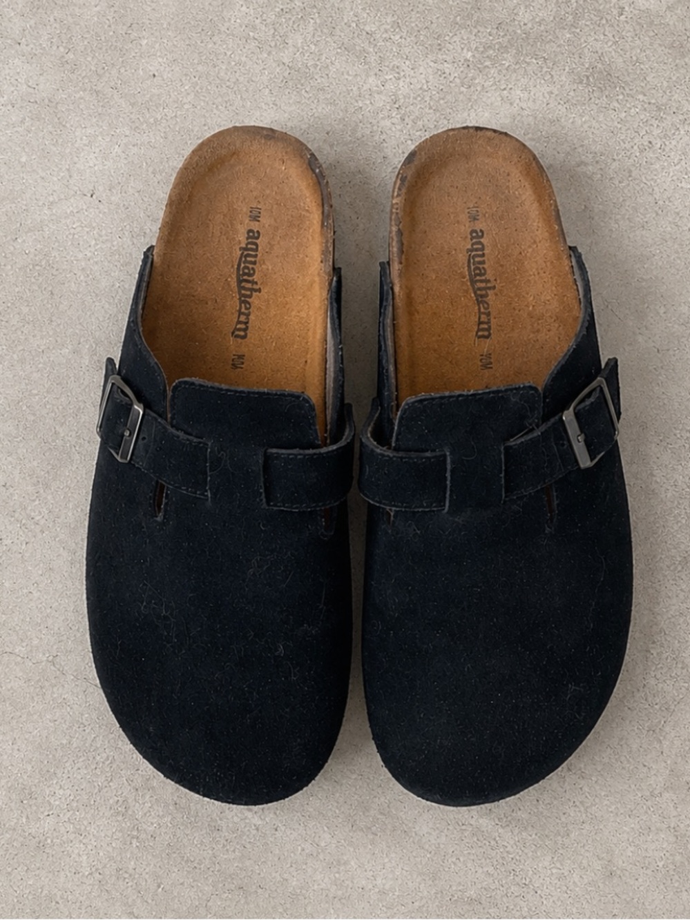 Aquatherm Black Suede Cork Footbed Clogs Mule Sandals Woman 10 Comfort Shoes